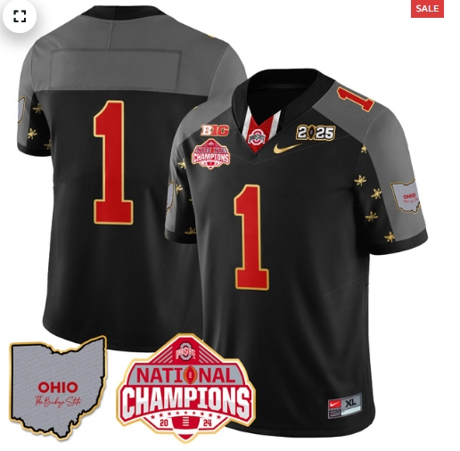 Men's Ohio State Buckeyes 2024 National Champions Limited Gold Jersey N1 - All Stitched Black Special  #1 Team