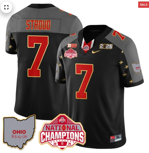 Men's Ohio State Buckeyes 2024 National Champions Limited Gold Jersey N1 - All Stitched Black Special  C J Stroud - 7