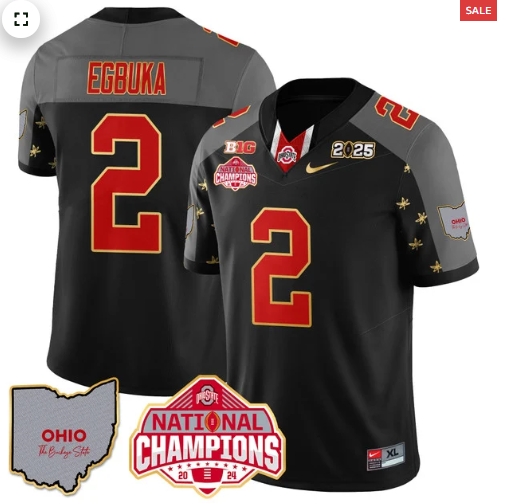 Men's Ohio State Buckeyes 2024 National Champions Limited Gold Jersey N1 - All Stitched Black Special  Emeka Egbuka - 2