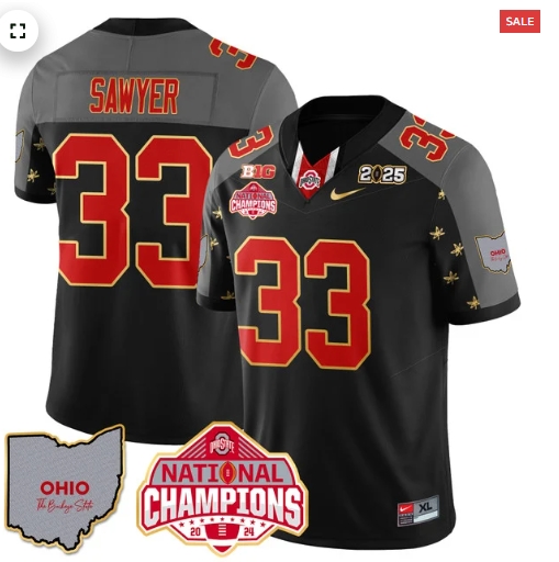 Men's Ohio State Buckeyes 2024 National Champions Limited Gold Jersey N1 - All Stitched Black Special  Jack Sawyer - 33