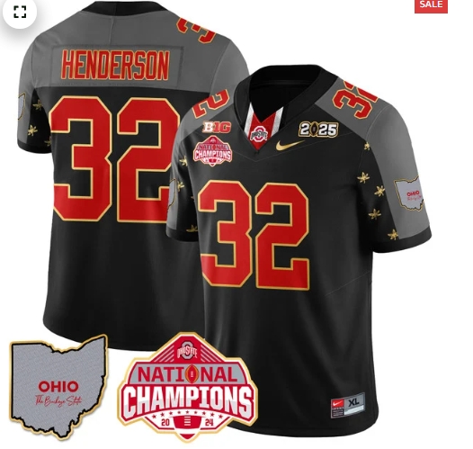 Men's Ohio State Buckeyes 2024 National Champions Limited Gold Jersey N1 - All Stitched Black Special  Treveyon Henderson - 32