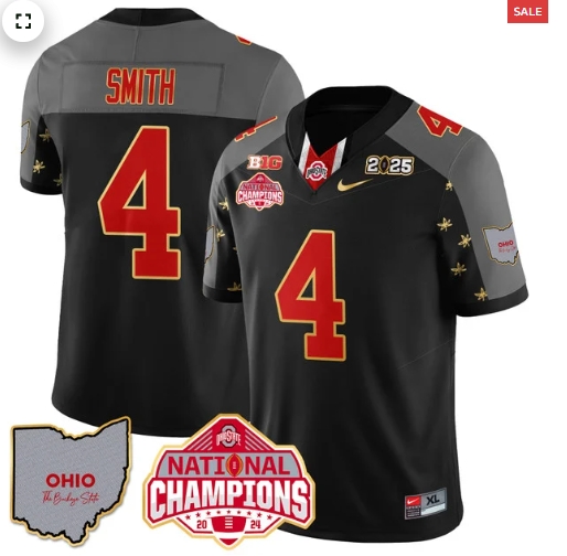 Men's Ohio State Buckeyes 2024 National Champions Limited Gold Jersey N1 - All Stitched Black Special Jeremiah Smith - 4