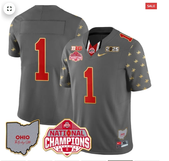 Men's Ohio State Buckeyes 2024 National Champions Limited Gold Jersey N1 - All Stitched Gray