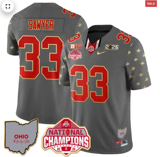 Men's Ohio State Buckeyes 2024 National Champions Limited Gold Jersey N1 - All Stitched Jack Sawyer - 33