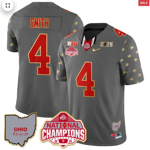 Men's Ohio State Buckeyes 2024 National Champions Limited Gold Jersey N1 - All Stitched Jeremiah Smith - 4