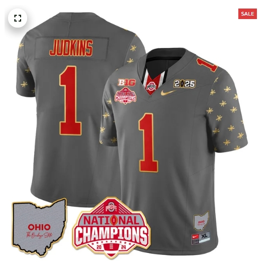 Men's Ohio State Buckeyes 2024 National Champions Limited Gold Jersey N1 - All Stitched Quinshon Judkins - 1