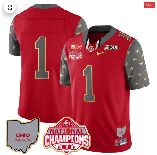 Men's Ohio State Buckeyes 2024 National Champions Limited Gold Jersey N1 - All Stitched Red #1 Team