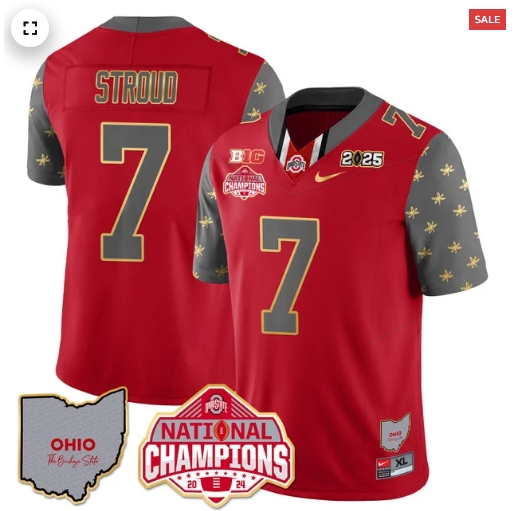 Men's Ohio State Buckeyes 2024 National Champions Limited Gold Jersey N1 - All Stitched Red C J Stroud - 7