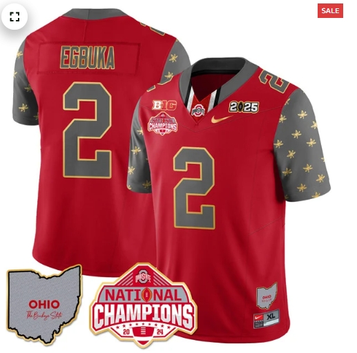 Men's Ohio State Buckeyes 2024 National Champions Limited Gold Jersey N1 - All Stitched Red Emeka Egbuka - 2