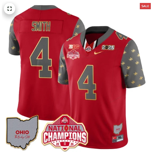Men's Ohio State Buckeyes 2024 National Champions Limited Gold Jersey N1 - All Stitched Red Jeremiah Smith - 4