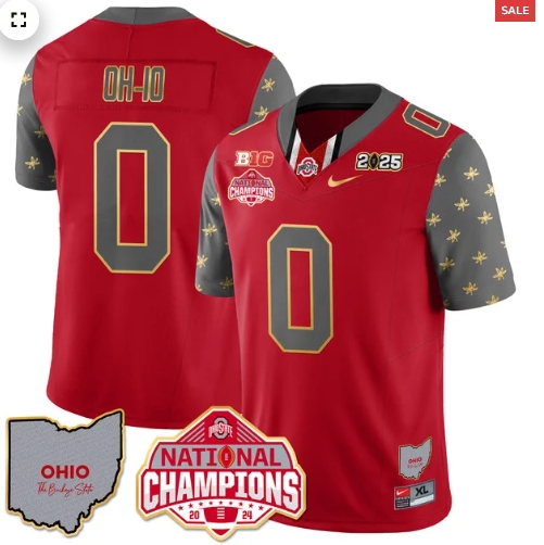 Men's Ohio State Buckeyes 2024 National Champions Limited Gold Jersey N1 - All Stitched Red OH-IO - 0