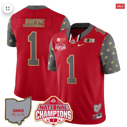 Men's Ohio State Buckeyes 2024 National Champions Limited Gold Jersey N1 - All Stitched Red Quinshon Judkins - 1