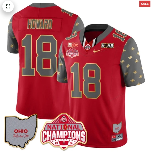 Men's Ohio State Buckeyes 2024 National Champions Limited Gold Jersey N1 - All Stitched Red Will Howard - 18