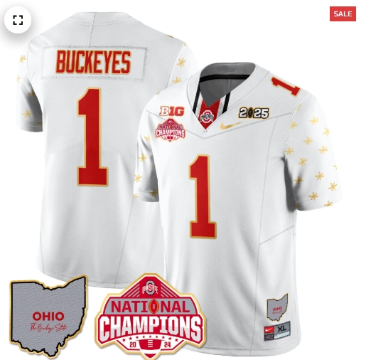 Men's Ohio State Buckeyes 2024 National Champions Limited Gold Jersey N1 - All Stitched White Limited #1 Buckeyes
