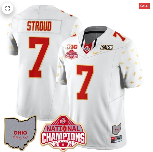 Men's Ohio State Buckeyes 2024 National Champions Limited Gold Jersey N1 - All Stitched White Limited  C J Stroud - 7