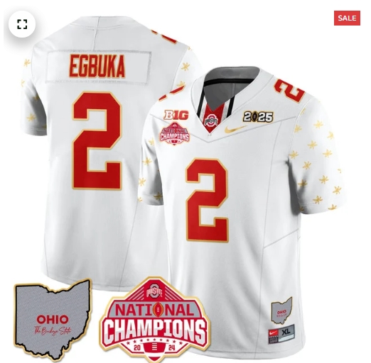 Men's Ohio State Buckeyes 2024 National Champions Limited Gold Jersey N1 - All Stitched White Limited  Emeka Egbuka - 2