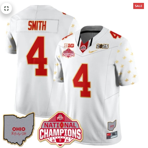 Men's Ohio State Buckeyes 2024 National Champions Limited Gold Jersey N1 - All Stitched White Limited  Jeremiah Smith - 4