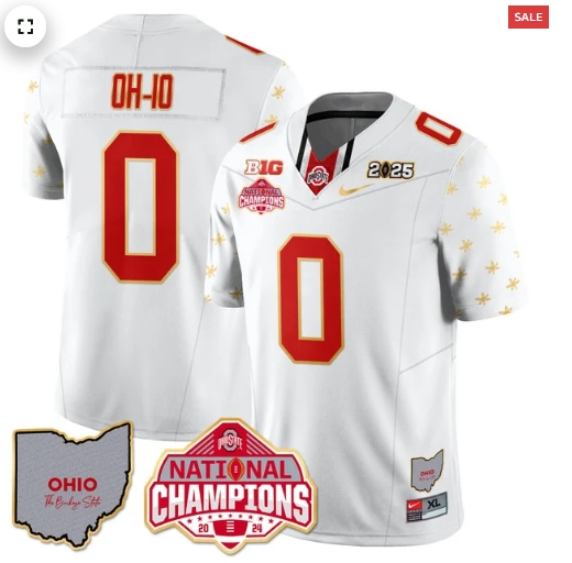 Men's Ohio State Buckeyes 2024 National Champions Limited Gold Jersey N1 - All Stitched White Limited  OH-IO - 0