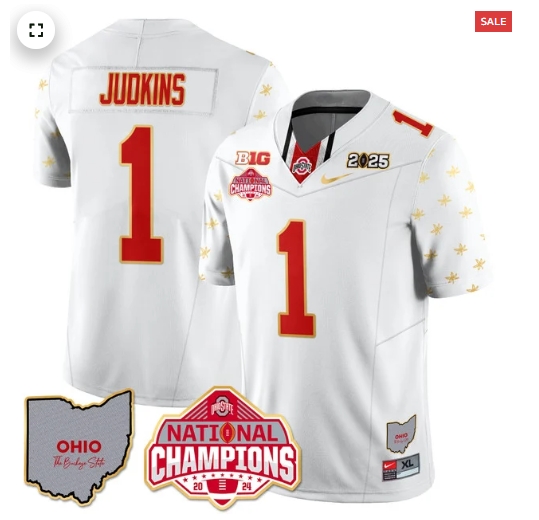 Men's Ohio State Buckeyes 2024 National Champions Limited Gold Jersey N1 - All Stitched White Limited  Quinshon Judkins - 1