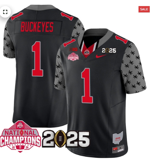 Men's Ohio State Buckeyes 2024 National Champions Limited Jersey N2 - All Stitched Black #1 Buckeyes