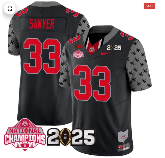 Men's Ohio State Buckeyes 2024 National Champions Limited Jersey N2 - All Stitched Black Jack Sawyer - 33