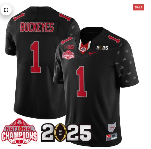 Men's Ohio State Buckeyes 2024 National Champions Limited Jersey N2 - All Stitched Black Limited #1 Buckeyes