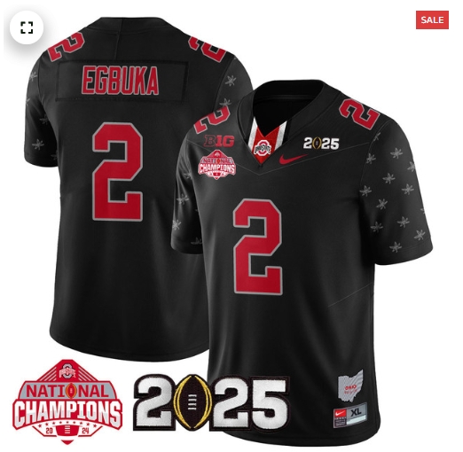 Men's Ohio State Buckeyes 2024 National Champions Limited Jersey N2 - All Stitched Black Limited Emeka Egbuka - 2