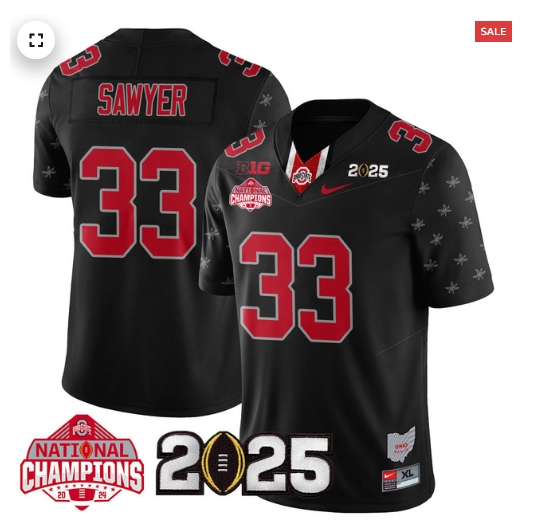 Men's Ohio State Buckeyes 2024 National Champions Limited Jersey N2 - All Stitched Black Limited Jack Sawyer - 33