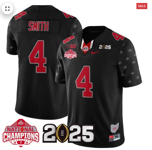Men's Ohio State Buckeyes 2024 National Champions Limited Jersey N2 - All Stitched Black Limited Jeremiah Smith - 4