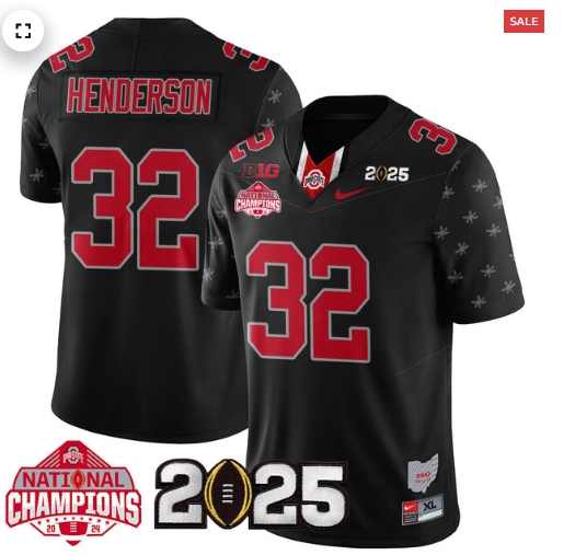 Men's Ohio State Buckeyes 2024 National Champions Limited Jersey N2 - All Stitched Black Limited Treveyon Henderson - 32