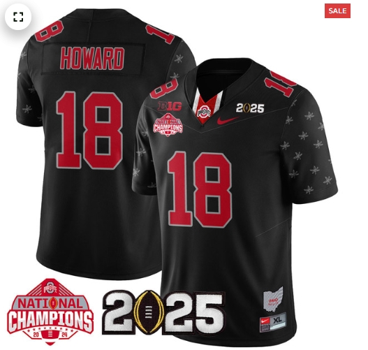 Men's Ohio State Buckeyes 2024 National Champions Limited Jersey N2 - All Stitched Black Limited Will Howard - 18
