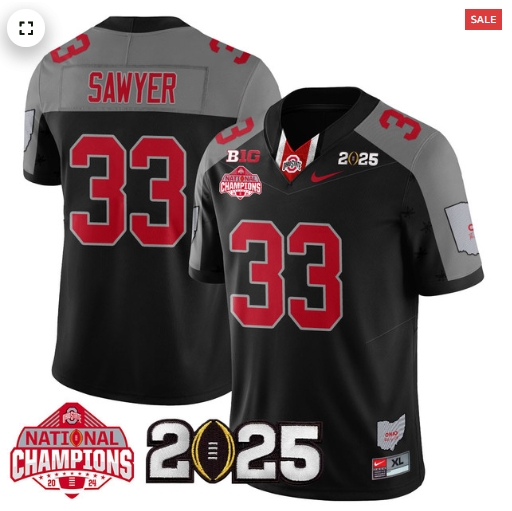 Men's Ohio State Buckeyes 2024 National Champions Limited Jersey N2 - All Stitched Black Special Jack Sawyer - 33