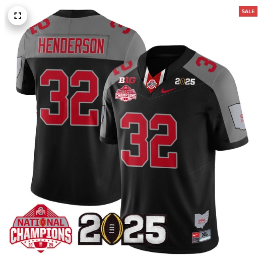 Men's Ohio State Buckeyes 2024 National Champions Limited Jersey N2 - All Stitched Black Special Treveyon Henderson - 32