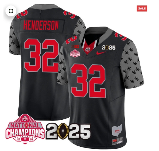 Men's Ohio State Buckeyes 2024 National Champions Limited Jersey N2 - All Stitched Black Treveyon Henderson - 32