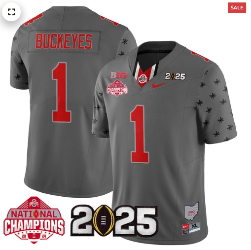 Men's Ohio State Buckeyes 2024 National Champions Limited Jersey N2 - All Stitched Gray #1 Buckeyes