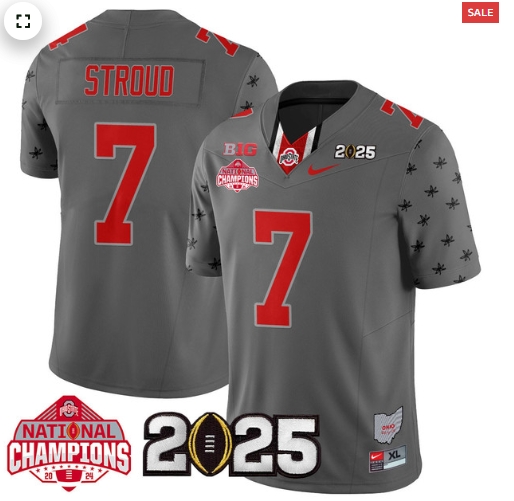 Men's Ohio State Buckeyes 2024 National Champions Limited Jersey N2 - All Stitched Gray  C J Stroud - 7