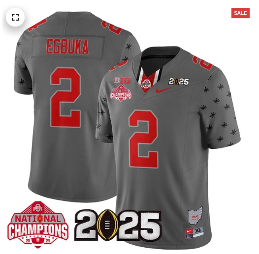 Men's Ohio State Buckeyes 2024 National Champions Limited Jersey N2 - All Stitched Gray Emeka Egbuka - 2