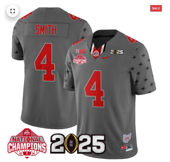 Men's Ohio State Buckeyes 2024 National Champions Limited Jersey N2 - All Stitched Gray Jeremiah Smith - 4