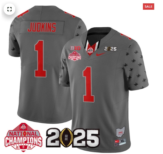 Men's Ohio State Buckeyes 2024 National Champions Limited Jersey N2 - All Stitched Gray Quinshon Judkins - 1