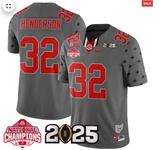 Men's Ohio State Buckeyes 2024 National Champions Limited Jersey N2 - All Stitched Gray Treveyon Henderson - 32