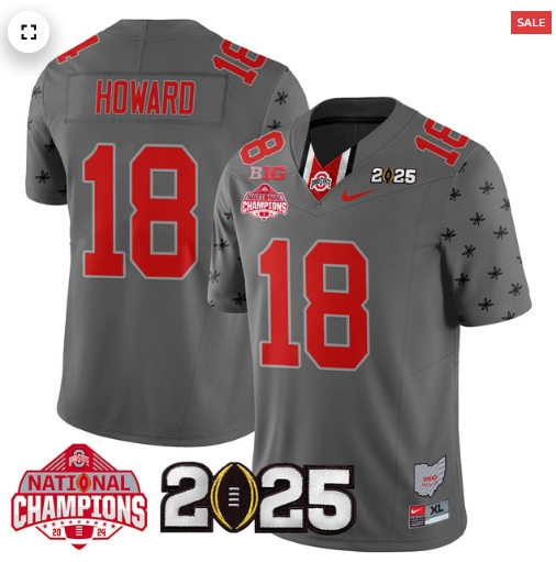 Men's Ohio State Buckeyes 2024 National Champions Limited Jersey N2 - All Stitched Gray Will Howard - 18