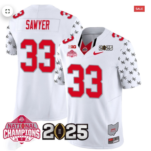 Men's Ohio State Buckeyes 2024 National Champions Limited Jersey N2 - All Stitched Jack Sawyer - 33