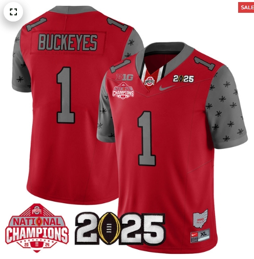 Men's Ohio State Buckeyes 2024 National Champions Limited Jersey N2 - All Stitched Red #1 Buckeyes
