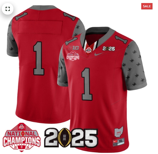 Men's Ohio State Buckeyes 2024 National Champions Limited Jersey N2 - All Stitched Red #1 Team