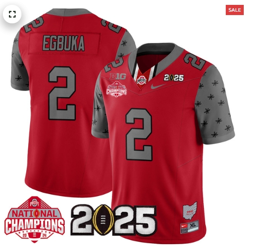 Men's Ohio State Buckeyes 2024 National Champions Limited Jersey N2 - All Stitched Red Emeka Egbuka - 2