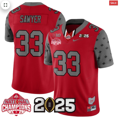 Men's Ohio State Buckeyes 2024 National Champions Limited Jersey N2 - All Stitched Red Jack Sawyer - 33