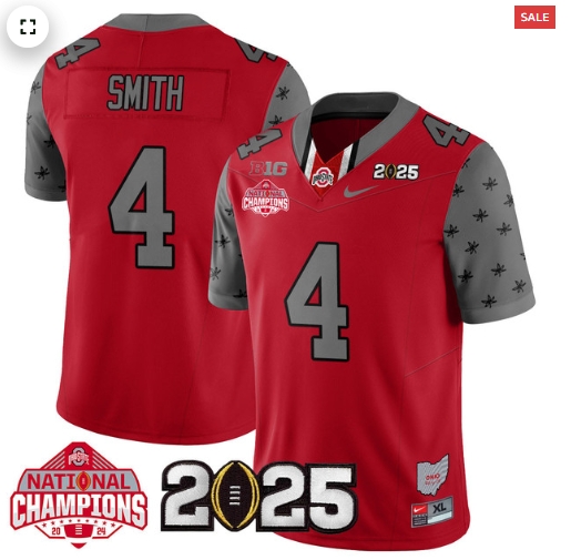 Men's Ohio State Buckeyes 2024 National Champions Limited Jersey N2 - All Stitched Red Jeremiah Smith - 4