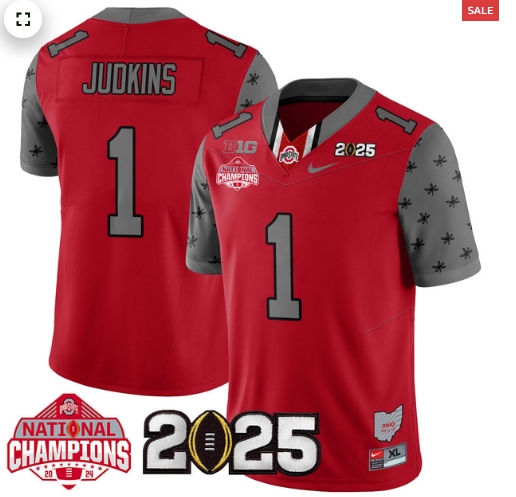 Men's Ohio State Buckeyes 2024 National Champions Limited Jersey N2 - All Stitched Red Quinshon Judkins - 1