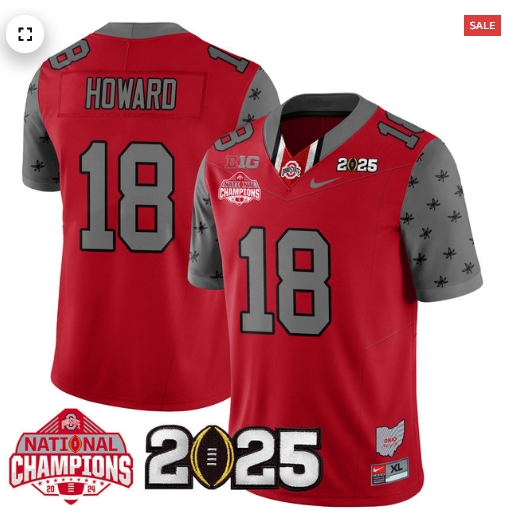 Men's Ohio State Buckeyes 2024 National Champions Limited Jersey N2 - All Stitched Red Will Howard - 18
