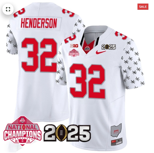 Men's Ohio State Buckeyes 2024 National Champions Limited Jersey N2 - All Stitched Treveyon Henderson - 32